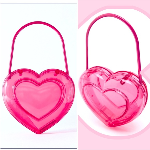 Zara Barbie pink heart shaped clear box bag SZ M , 2023 fits plus cell - Picture 5 of 11